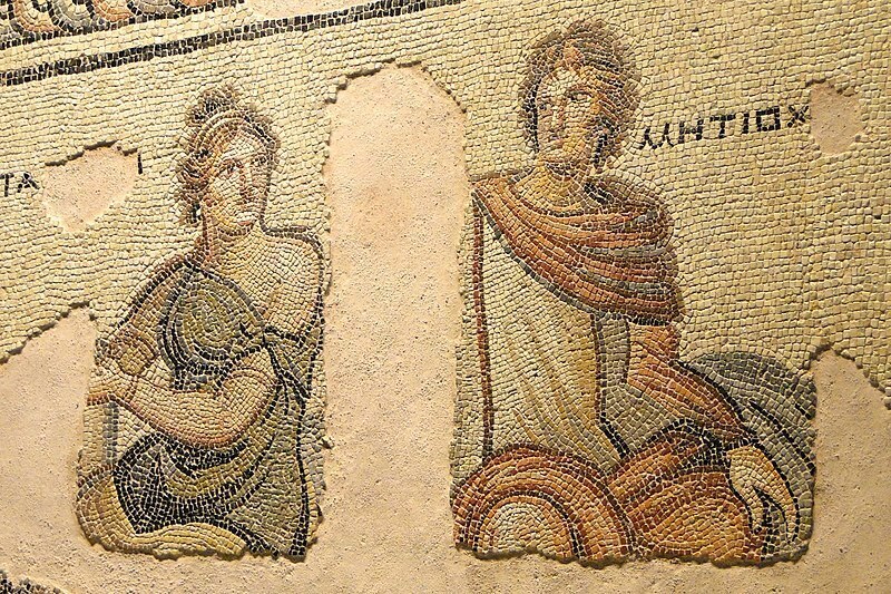 Mosaic floor pattern of lovers, Metiochus and Parthenope found in Zeugma, Commagene (ancient Greco-Iranian kingdom)