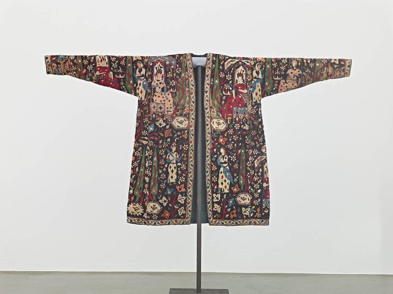 Persian Tunic displayed in The MAK (Austrian Museum of Applied Arts, Vienna) online collection. The item is a 17th-century silk-embrodered jacket made of cotton and linen from the Safavid dynasty in Iran. The item was originally featured in the museum's "Mohammedan Exhibition" in Munich in 1910.
Reference: MAK Online Collection